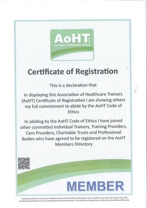 Association of Healthcare Trainers(AoHT) Certificate of Registration